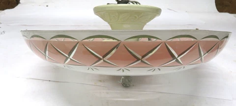 Vintage Porcelier Porcelain Light Fixture Flush Mount Large Shade Cover