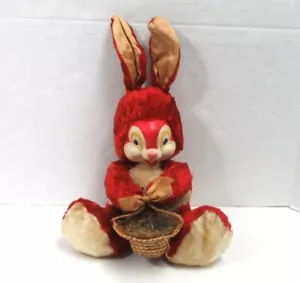 RARE VINTAGE GUND RUBBER FACE DISNEY'S THUMPER PLUSH BUNNY RABBIT RED W/ BASKET - Picture 1 of 17