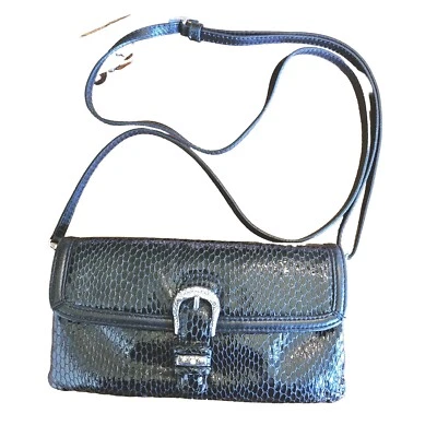 Bolso Bandolera BRIGHTON Python Negro Piel de Serpiente CARTERA Plateado Bling Foto 1 de 4