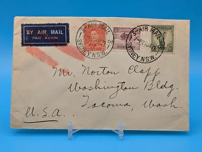 1939 Australia 1s7 1/2d Airmail to USA, to Weyerhaeuser Exec Norton Clapp Slogan - Image 1 of 3