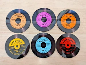 Set of 6 Glass Coasters 45rpm record design Drink Gift - Picture 1 of 12