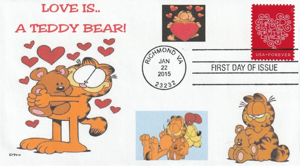 GARFIELD - LOVE IS A TEDDY BEAR        FDC- DWc  CACHET - Image 1 of 1