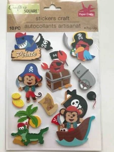 CRAFTER'S SQUARE PIRATE MONKEY THEME 3D STICKER SHEET (10 STICKERS)  (NEW) - Picture 1 of 1