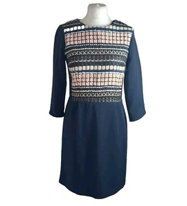 Abito Vilagallo Shift Navy taglia 10 ricamato lunghezza ginocchio manica 3/4 zip - Foto 1 di 11