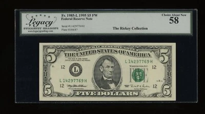 DBR 1995 $5 San Francisco Fr. 1985-L Legacy 58 Serial L14297769H - Image 1 of 2