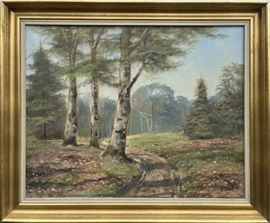 Impresionista Borge Ruud 1925-1998 Paisaje soleado con abedules pintura al óleo  - Imagen 1 de 14