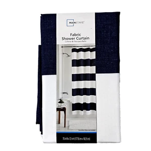 Mainstays Fabric Shower Curtain 70x72in Stripe Navy White Polyester Machine Wash - Picture 1 of 1