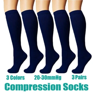 3 pares de medias de compresión para mujeres hombres soporte firme 15-20 mmHg calcetines médicos - Imagen 1 de 12