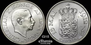 DÄNEMARK, Christian X, 2 Kronen 1937, 25 Jahre Herrschaft, Stempelglanz - Bild 1 von 4