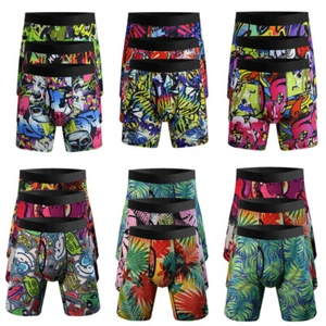 3 Pack Mens Soft Long Leg Boxer Shorts Anti Chafing Underwear Comfortable Trunks - Picture 1 of 40