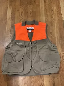 COLUMBIA Men's Hunting Vest Hunter Orange Accent Sz L Brown Canvas Zip, Pockets - Picture 1 of 6