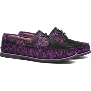 Timberland x WACKO MARIA Boat Shoe 2-Eye Purple LEOPARD PRINT Leather Calf Hair - Picture 1 of 16