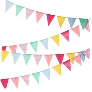 36 Flags Multicolor Pennant Flags Banner Pastel Bunting Laminated Burlap - Picture 1 of 8