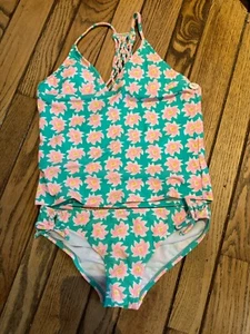 Raisens Girls Tween Girls Green Pink Floral Tropical Tankini Size 12 NWT - Picture 1 of 4