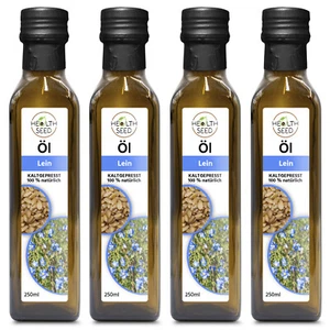 4x250 ml Leinöl Leinsamenöl Health Seed® - Ungefiltert Kaltgepresst Glasflasche - Bild 1 von 3