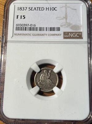 1837 Seated Half Dime Fine F 15 NGC Certified - Image 1 of 3