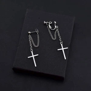 Korea Style Harajuku Punk Cool Girl Cross Chain Earrings For Women Men Bff Stree - Foto 1 di 31