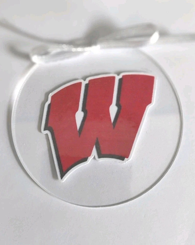 Wisconsin Badgers Ornament Clear Round Acrylic NCAA Football  - Image 1 of 2