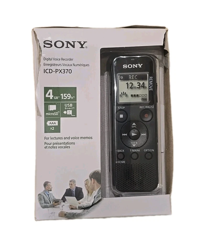 Sony ICD-PX370 Digital Voice Recorder 4 GB Black ICDPX370. *OPEN BOX* READ - Image 1 of 3