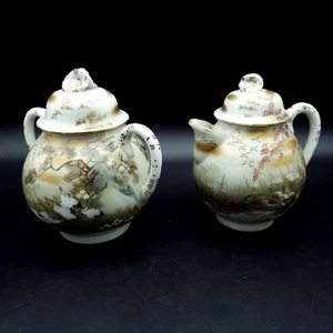 Kaga Kutani-yaki teiera e zuccheriera con motivi gru moriage dorata C1920-30s - Foto 1 di 24