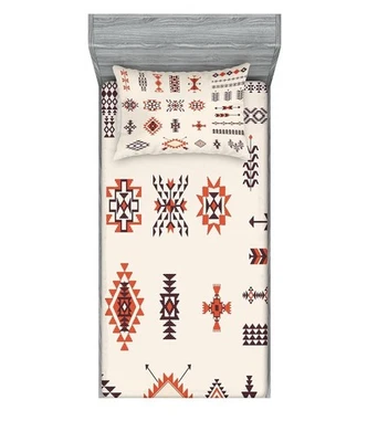 Juego de sábanas y farsa Ambesonne Tribal Twin XL - Estampado geométrico azteca, marrón naranja Foto 1 de 3