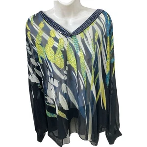 Lane Bryant Women’s Top NWT Sheer Beaded Dolman Sleeve Sz 18/20 PLUS Multi Color - Picture 1 of 9