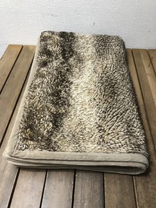 Pottery Barn Throw Blanket Brown Beige Faux Fur Stripes Velour Back 48x64" - Picture 1 of 7