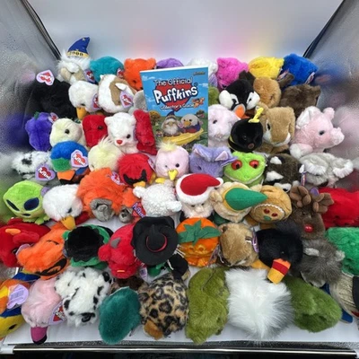 Lote de 105 Swibco PUFFKINS 4” Peluche con Etiquetas Sin Duplicados y Guía de Coleccionista Años 90 Foto 1 de 4