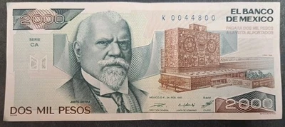 1987 Mexico 2000 Pesos P86b, Serie CA K0044800. - Image 1 of 3