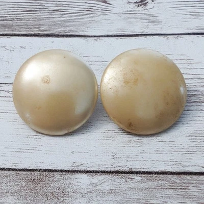 Vintage Clip On Earrings - Cream Button Style 1 & 1/8" - Condition Issues - Image 1 of 4