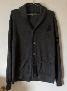 US Polo Assn Embroidered Button Cardigan Big Pony Logo Gray USPA | Mens Med - Picture 1 of 14