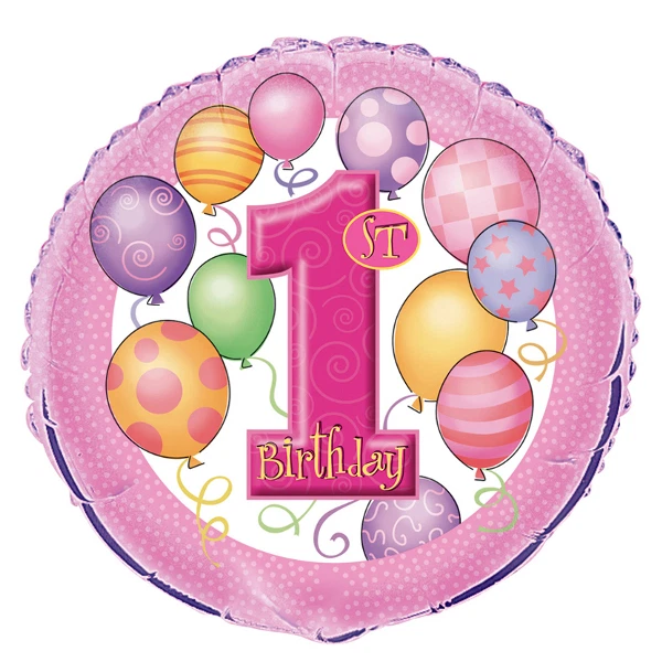 1st Birthday Pink Party Foil Balloon 45cm - 1st First Birthday Party Supplies - Image 1 of 1