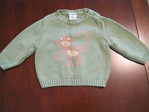 Old Navy Boy Green Cotton Pullover Monkey Sweater 3-6 month EUC - Picture 1 of 3
