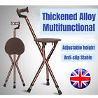 Drive Adjustable Aluminium Cane Seat Folding Walking Stick Chair Tripod Stool UK