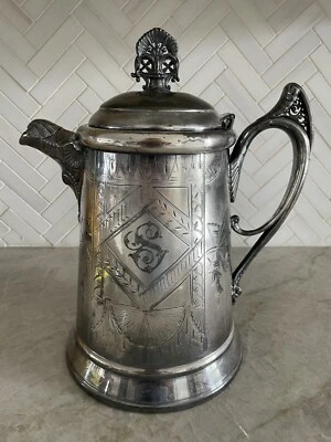 Webster & Bro. Jarra de agua caliente aislada plateada antigua Silver Co Foto 1 de 4