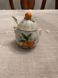 1991 Lenox Orchard ORANGE Condiment Jam or Jelly Jar with Lid & Spoon Vintage - Picture 1 of 5