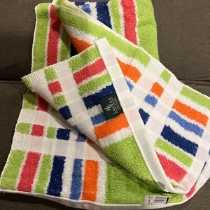 Ralph Lauren Hand Towel Striped New Cotton Terry Lime Pink Refresh Bathroom New - Picture 1 of 3