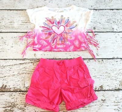 JUSTICE 8 10 Niñas Rosa Corazón Pluma Recortado Burnout Top y Pantalones Cortos DC-TT20 Foto 1 de 3