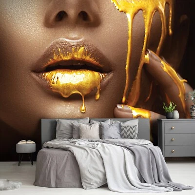FRAU MUND LIPPEN KUNST GOLD Fototapete TAPETE Wohnzimmer Schlafzimmer 641 - Bild 1 von 4