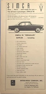 Simca de Francia Auto Europeo Versalles Los Ángeles CA Anuncio Impreso Vintage 1956 - Imagen 1 de 4