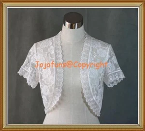 BOLERO/CAPA/CHAQUETA/CAPELETA MANGA CORTA DE ENCAJE ROSA PATRÓN DE ENCAJE MARFIL, talla 8-22 - Imagen 1 de 3