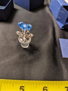 Swarovski FORGET ME NOT 626873 Blue Flower Silver Leaves in Pot w/Box Crystal - Picture 1 of 5