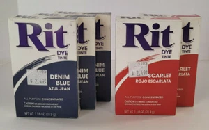 Rit Powder Dye DENIM BLUE and SCARLET (Lot Of 5 Boxes) - Picture 1 of 1