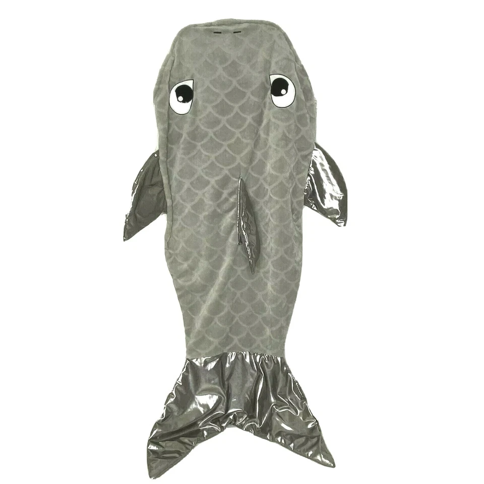 Manta cola de sirena diseño de ballena polar felpa saco de dormir abrigo de salón gris Foto 1 de 4