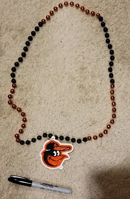Baltimore Orioles mlb Mardi Gras Beads w/ cartoon bird Medallion Necklace NEW - Image 1 of 3