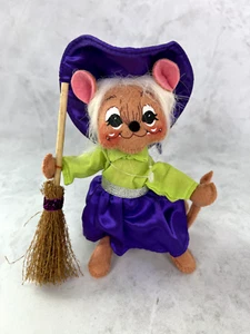 2009 Annalee Doll 6" Halloween Witch Mouse with Broomstick Green and Purple - Picture 1 of 18