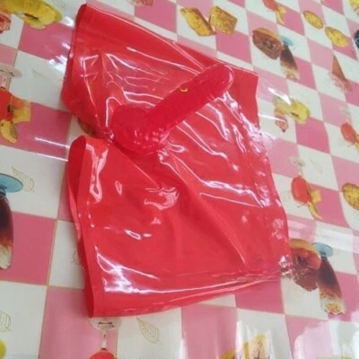 Sexy Man Red Transparent Rubber Latex Shorts Briefs Underwear with Condom BDSM - Image 1 of 4