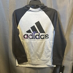 Girls L Adidas Black/Gray Pullover Hooded Sweatshirt Hoodie Size L 14 - Picture 1 of 5