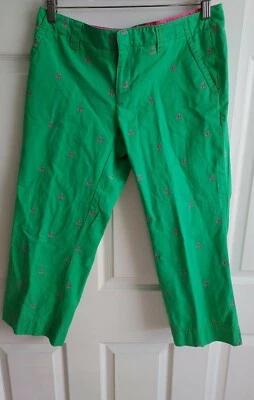 Lilly Pulitzer Palm Beach Fit Green Capri Pants Pink Anchors  Embroidered  Size - Image 1 of 4