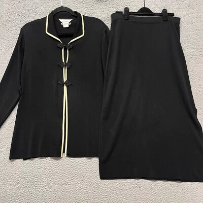 Exclusivamente Conjunto Falda Misook Mujer M Negro Oriental Asiático Nudo Botón Clásico Foto 1 de 4